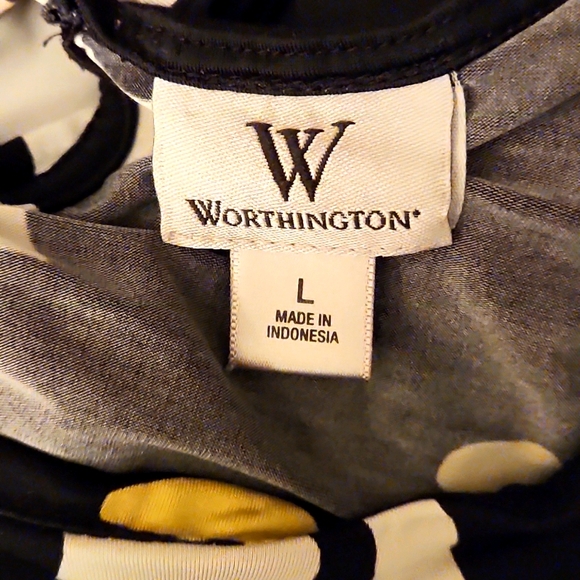 Worthington Ruched Front Black/Yellow/White Sleeveless Blouse Large - Picture 4 of 4